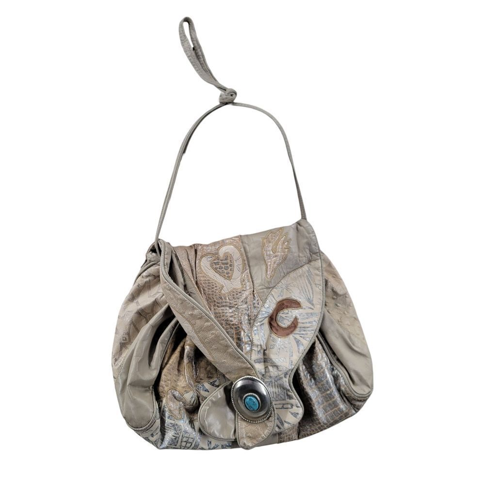 80s Leather Western Beige Tribal Aztec Patterned Women's Bag Purse